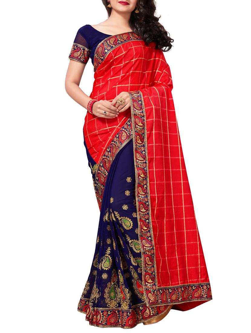 paisley embroidered half & half saree with blouse - 15819208 - Zoom Image - 1