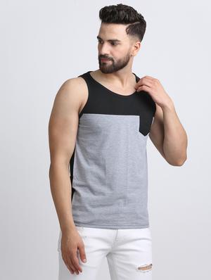 black color block cut & sew pocket t-shirt - 15819302 - Standard Image - 2