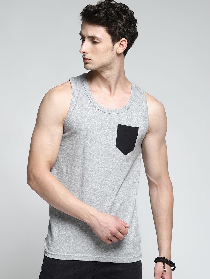 grey solid pocket t-shirt - 15819303 - Zoom Image - 1