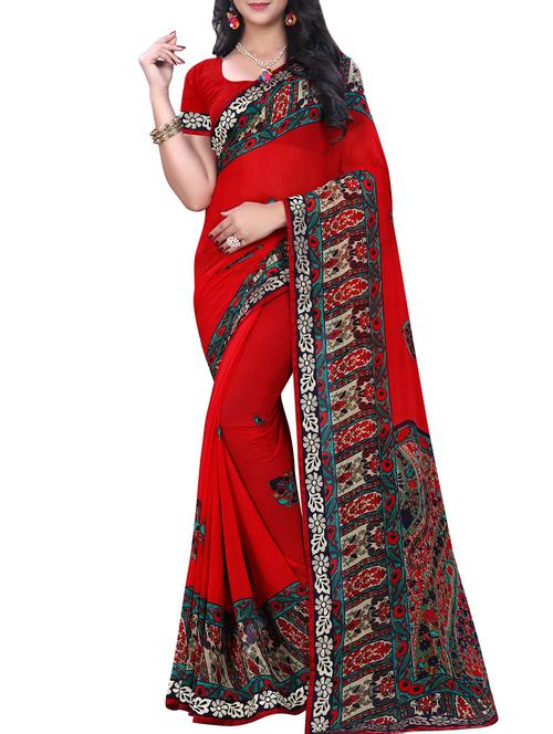 lace border floral printed saree with blouse - 15819307 - Standard Image - 1