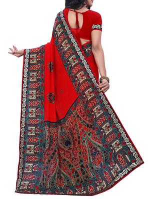 lace border floral printed saree with blouse - 15819307 - Standard Image - 2