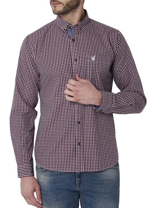 maroon checkered casual shirt - 15819705 - Standard Image - 1