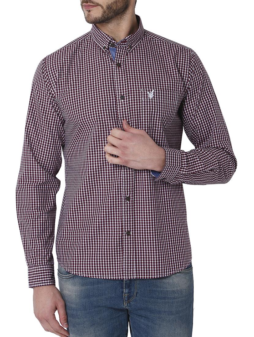 maroon checkered casual shirt - 15819705 - Zoom Image - 1