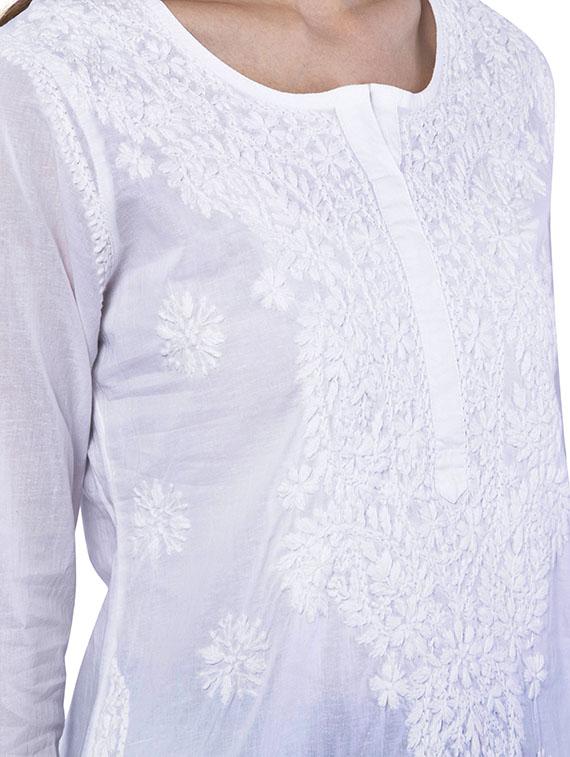 chikankari straight kurti - 15819738 - Zoom Image - 4