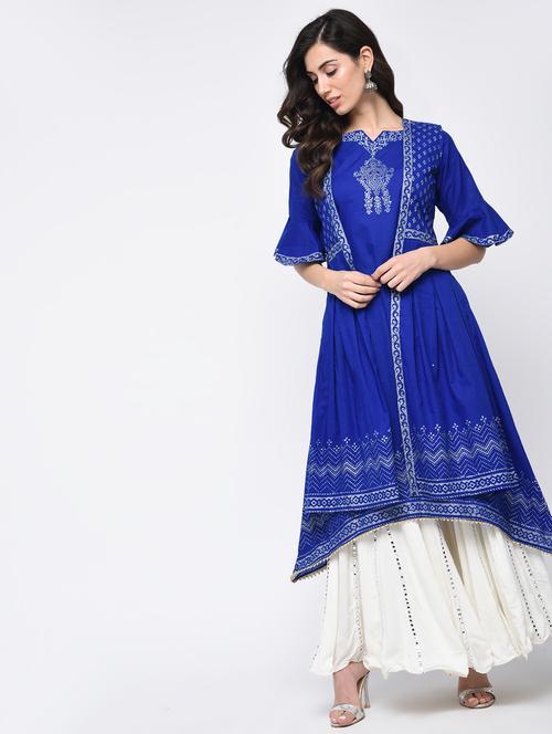 bell sleeves kurta with jacket - 15821156 - Standard Image - 1