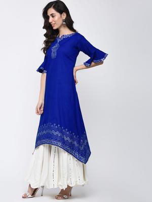 bell sleeves kurta with jacket - 15821156 - Standard Image - 2