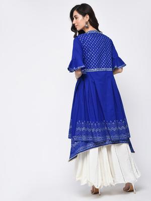 bell sleeves kurta with jacket - 15821156 - Standard Image - 3