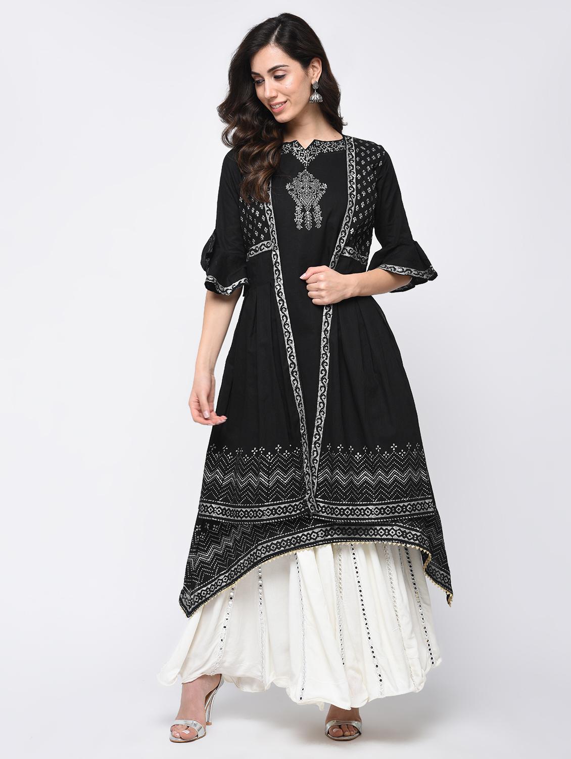 Bell sleeves kurta with jacket - 15821158 - Zoom Image - 1