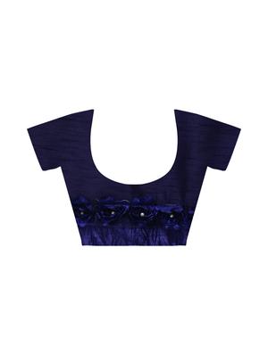 ribbon work floral embroidered navy blue saree with blouse - 15821238 - Standard Image - 4