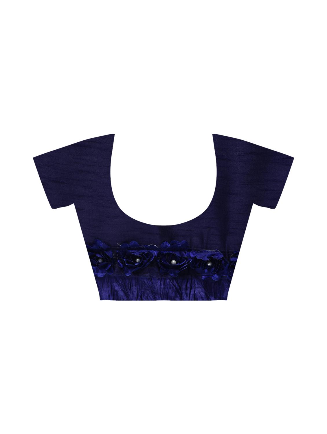 ribbon work floral embroidered navy blue saree with blouse - 15821238 - Zoom Image - 4
