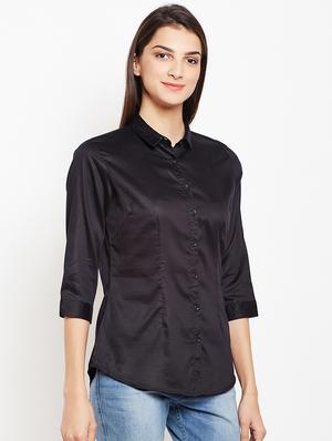 black curved hem shirt - 15821439 - Standard Image - 2