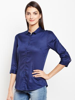 navy blue curved hem shirt - 15821449 - Standard Image - 2