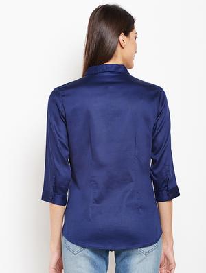 navy blue curved hem shirt - 15821449 - Standard Image - 3