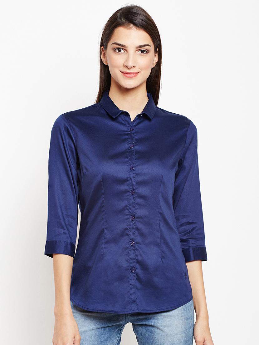 navy blue curved hem shirt - 15821449 - Zoom Image - 1