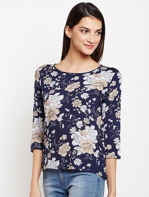 navy floral boat neck top - 15821464 - Standard Image - 2