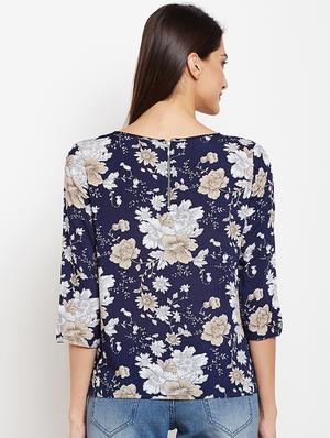 navy floral boat neck top - 15821464 - Standard Image - 3