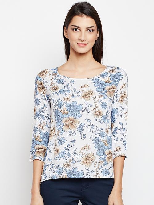 floral boat neck top - 15821465 - Standard Image - 1