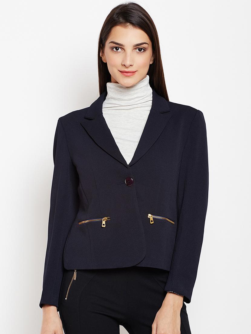 back slit zipper detail casual blazer - 15821483 - Zoom Image - 1