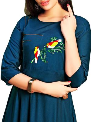 teal printed flared kurta - 15821554 - Standard Image - 4