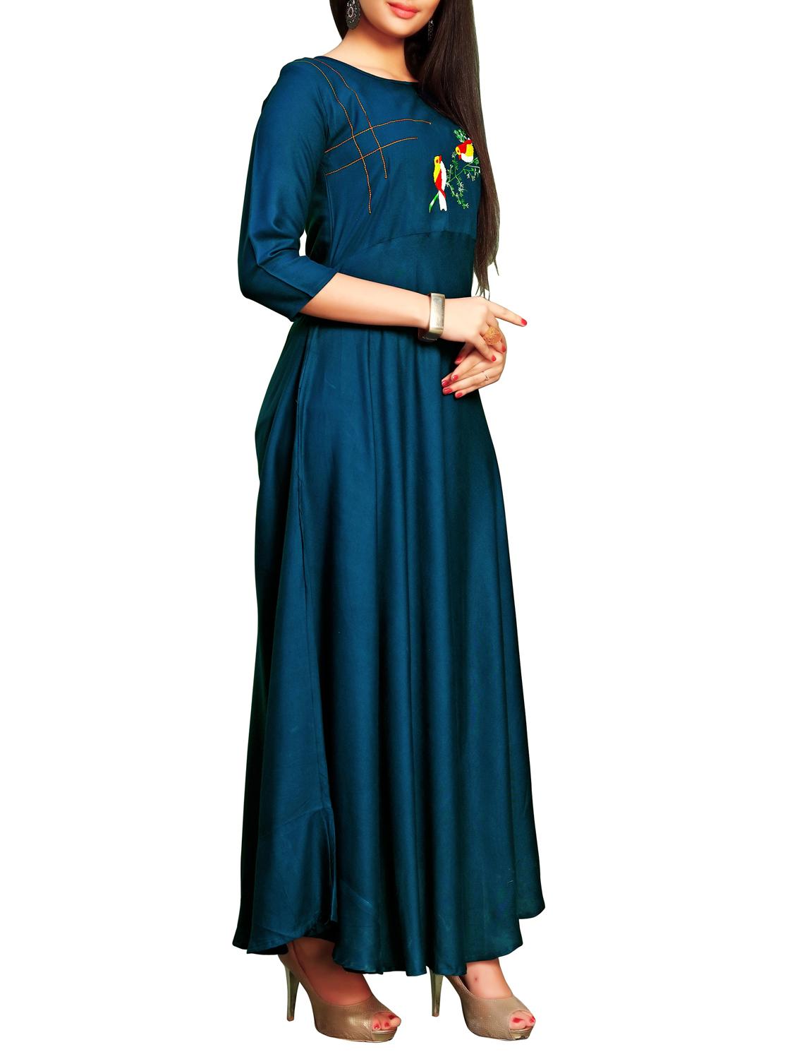 teal printed flared kurta - 15821554 - Zoom Image - 2