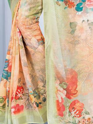 floral printed linen saree with blouse - 15821819 - Standard Image - 4