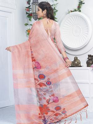 floral printed linen saree with blouse - 15821825 - Standard Image - 2