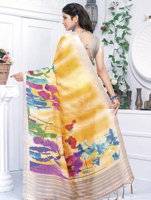 floral printed linen saree with blouse - 15821826 - Standard Image - 2