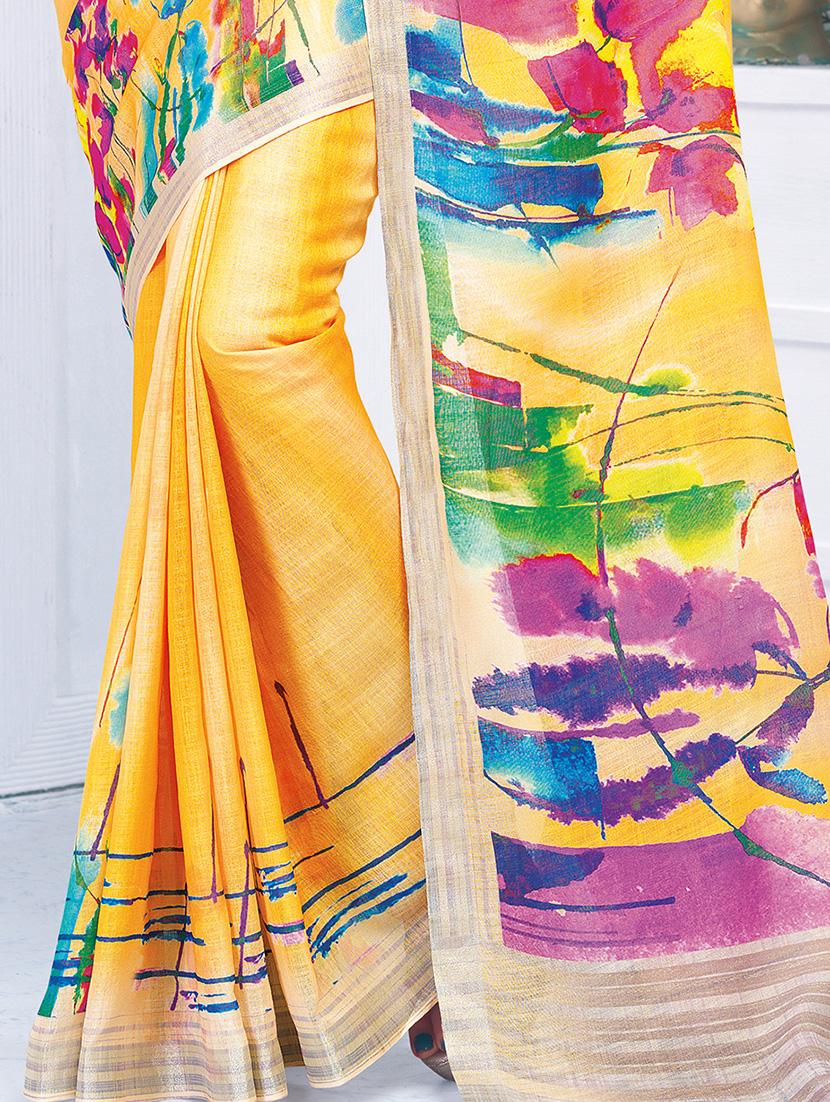 floral printed linen saree with blouse - 15821826 - Zoom Image - 4