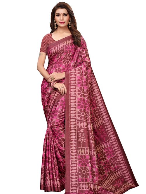 printed silk blend saree with blouse - 15821838 - Very Small Image - 1