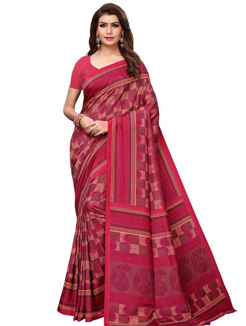 printed silk blend saree with blouse - 15821845 - Very Small Image - 1