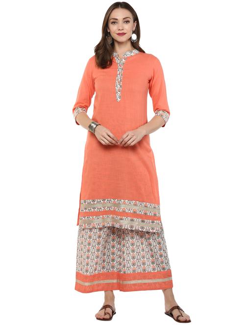 printed kurta with palazzo set - 15821996 - Standard Image - 1