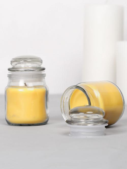 aromatic fables set of 2 chelsea fragrance natural wax scented decorative gifting yellow color small jar glass candle - 15822083 - Standard Image - 1