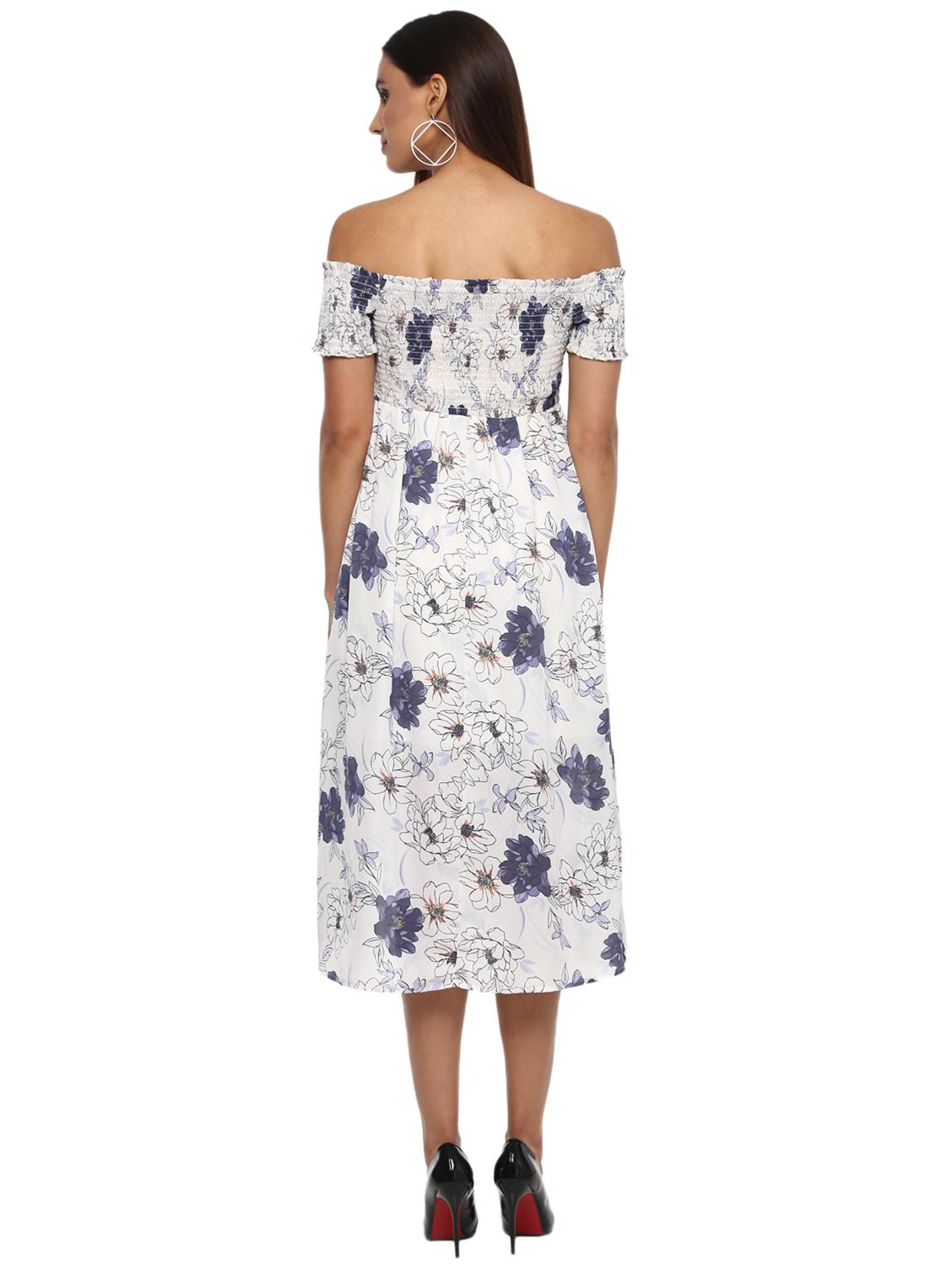 smocking detail off shoulder floral dress - 15822305 - Zoom Image - 3