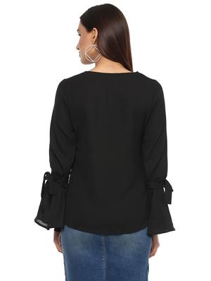 tie-knot faux pearl bell sleeved top - 15822318 - Standard Image - 3