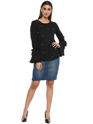 tie-knot faux pearl bell sleeved top - 15822318 - Standard Image - 4