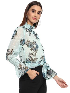 tie-knot waist floral ruffled top - 15822320 - Standard Image - 2