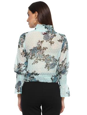 tie-knot waist floral ruffled top - 15822320 - Standard Image - 3
