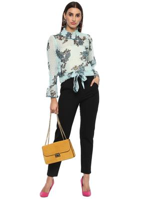 tie-knot waist floral ruffled top - 15822320 - Standard Image - 4