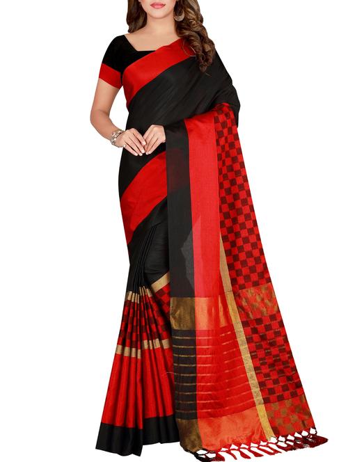 checkered zari border woven saree with blouse - 15822429 - Standard Image - 1