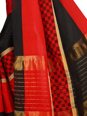 checkered zari border woven saree with blouse - 15822429 - Standard Image - 4
