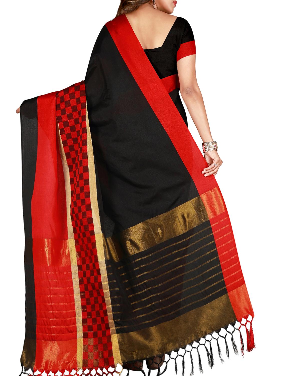 checkered zari border woven saree with blouse - 15822429 - Zoom Image - 2