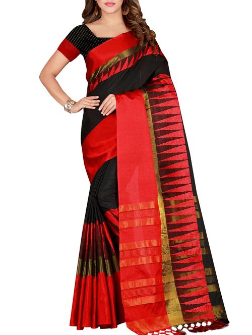 temple zari border woven saree with blouse - 15822432 - Very Small Image - 1