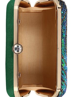 green cotton polyester blend minaudiere clutch - 15822445 - Standard Image - 3
