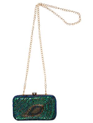 green cotton polyester blend minaudiere clutch - 15822445 - Standard Image - 5