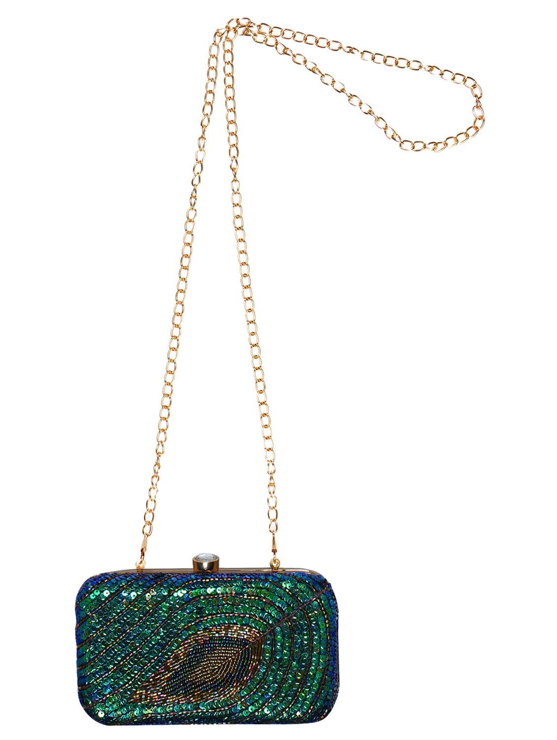 green cotton polyester blend minaudiere clutch - 15822445 - Zoom Image - 5