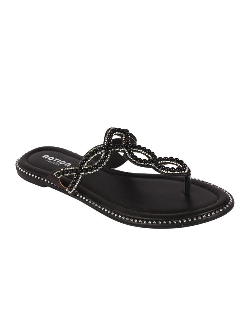 black t- strap sandals - 15822575 - Zoom Image - 1