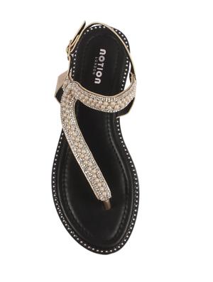 gold t-strap sandals - 15822578 - Standard Image - 4