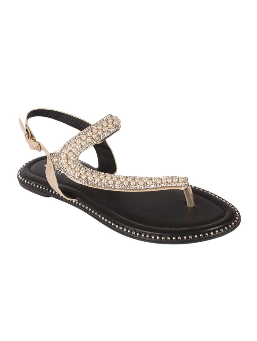 gold t-strap sandals - 15822578 - Zoom Image - 1