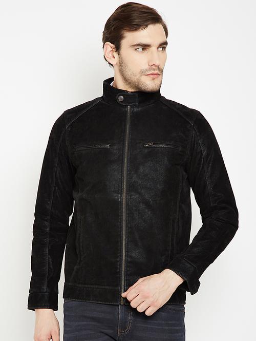 black solid leatherette biker jacket - 15822779 - Standard Image - 1