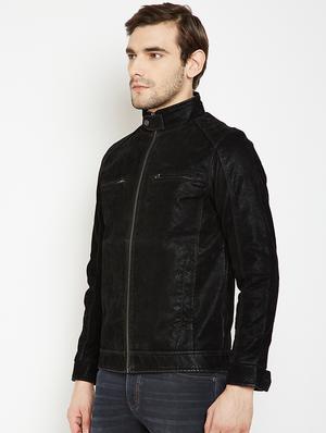 black solid leatherette biker jacket - 15822779 - Standard Image - 2